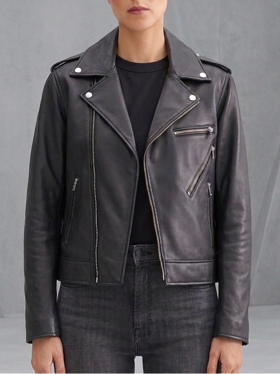 7 For All Mankind Jackets & Blazers - 7 For All Mankind Zipper Leather Moto Jacket In Jet Black Medium
